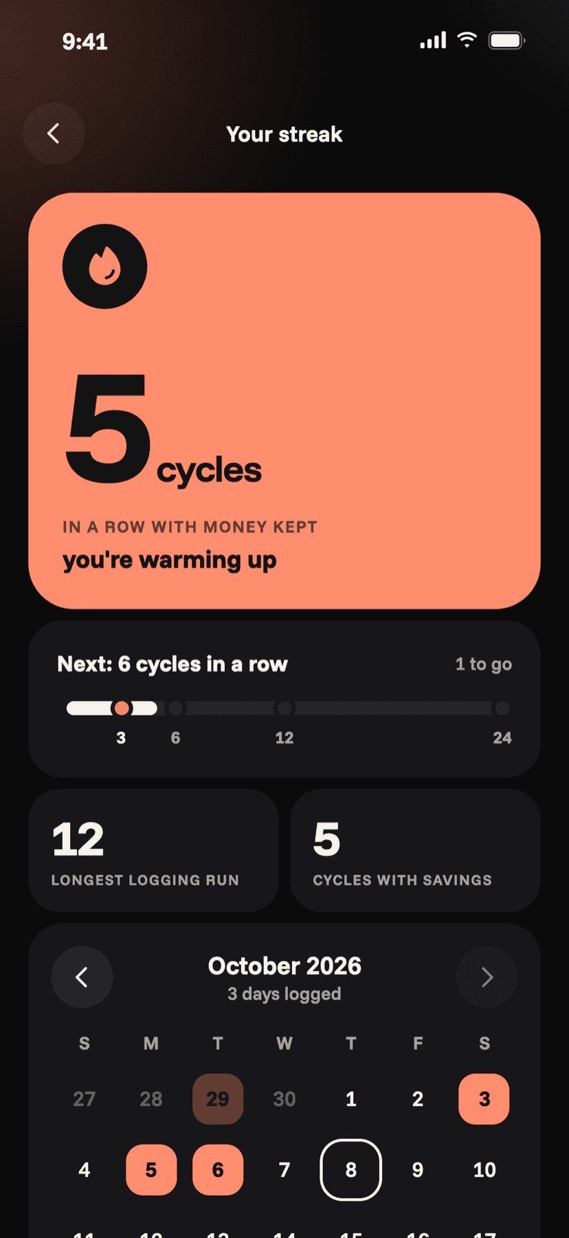 PocketPal, the streak page